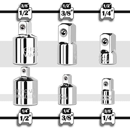 StrugDeas 6 Piece Socket Adapter and Reducer Set, 1/4", 3/8", 1/2" Chrome Vanadium Steel Ratchet/Socket Extension/Conversion Kit for Automotive Maintenance - size: Silver - 1/4", 3/8", 1/2"