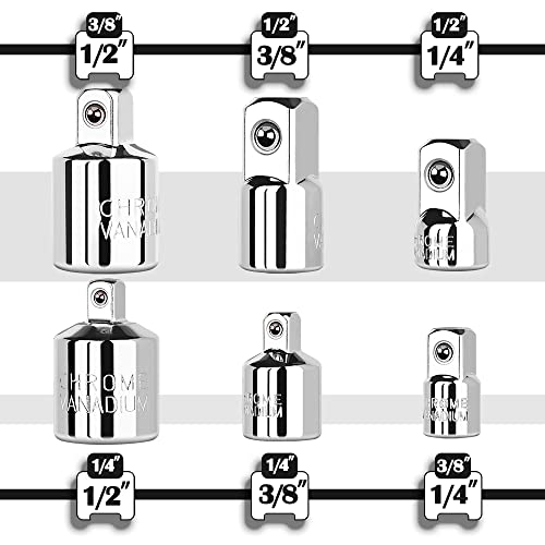StrugDeas 6 Piece Socket Adapter and Reducer Set, 1/4", 3/8", 1/2" Chrome Vanadium Steel Ratchet/Socket Extension/Conversion Kit for Automotive Maintenance - size: Silver - 1/4", 3/8", 1/2"