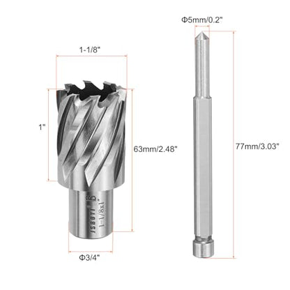 HARFINGTON Annular Cutter 1-1/8" Cutting Diameter Shank 3/4" with 1" Depth of Locating Pin M2 High-Speed Steel Drill Bit Annular Cutter for Standard Magnetic Drills Machine Tools Mills - size: 1-1/8 inch * 1 inch