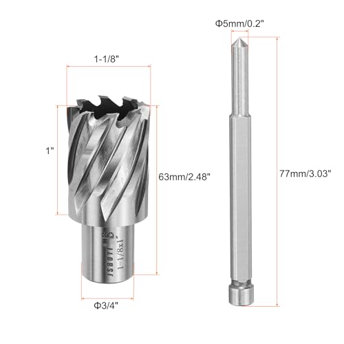 HARFINGTON Annular Cutter 1-1/8" Cutting Diameter Shank 3/4" with 1" Depth of Locating Pin M2 High-Speed Steel Drill Bit Annular Cutter for Standard Magnetic Drills Machine Tools Mills - size: 1-1/8 inch * 1 inch