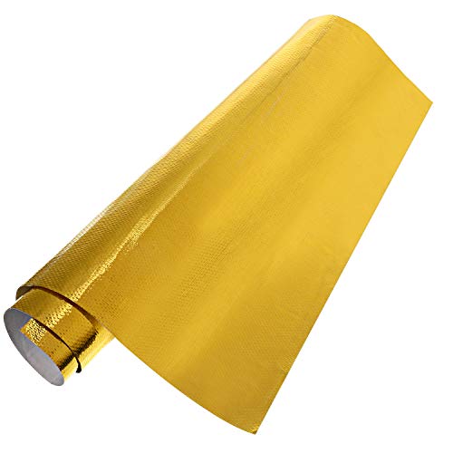 BBTO Heat Reflective Sheet Adhesive Backed Aluminized Fiberglass Heat Shield Tape Protection Barrier Resistant Material for Hose and Auto Use Insulation Sheet(Gold, 24 x 48 Inch) - color: Gold, size: 24 x 48 Inch