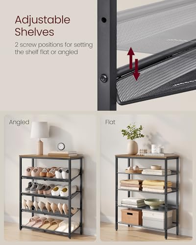 VASAGLE 5-Tier Shoe Rack, Adjustable, Freestanding - color: Honey Brown + Ink Black, size: 5 Tiers (29.5"W)