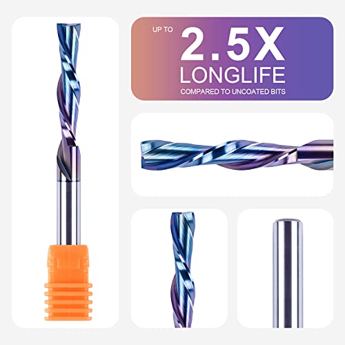 SpeTool 5PCS Down Cut Spiral Router Bits 1/4 Shank with Coating, 1-1/4 Inch Cutting Length 3 Inch OVL, CNC Router Bits for Wood Inlay Slot Mortise Cutting Carving Engraving - size: 1/4"Dia-1-1/4"CL, style: DOWN CUT