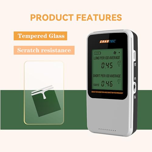 Digital Radon Detector III, White, Radon Monitor, Radon Meter, Tempered Glass, Short Term and Long Term Result, Portable, Easy to Use, 3 AAA Batteries, Switchable Between Bq/M3 and pCi/L