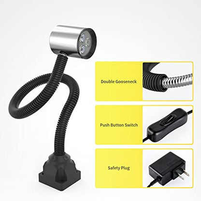 Led Machine Work Light, IP65 Water Proof Flexible Gooseneck Lamp 900 Lumens 120 Volt for Lathe Milling Drill Press Industrial Lighting, Install With Screws - size: Install with Screws