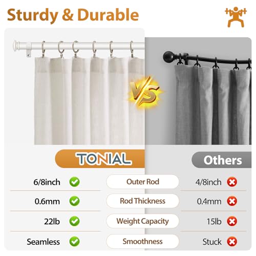 TONIAL Curtain Rods for Windows, 32 to 58 Inch, White, Single Drapery Rod - color: Warm White, size: 32-58"