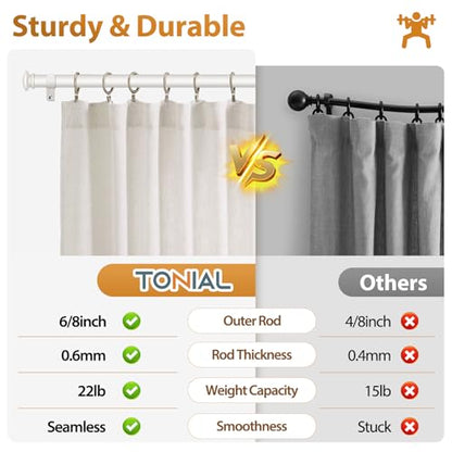 TONIAL Curtain Rods for Windows, 32 to 86 Inch, White, Single Drapery Rod - color: Warm White, size: 32-86"