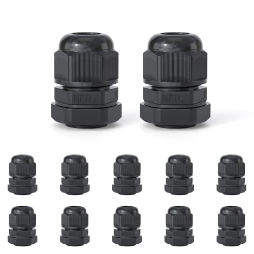 12 Pcs 1/2" NPT Cable Glands, IP68 Waterproof Nylon PA66 - size: 1/2 NPT 12PCS