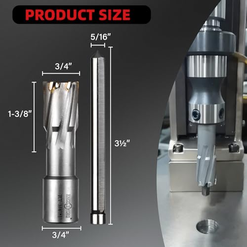 ANGELSWORD TCT Annular Cutter Diameter 3/4", Cutting Depth 1-3/8" Tungsten Carbide Tipped, Mag Drill Bits Kit for Magnetic Drill Press, with One 5/16"*3.5" Pilot Pin - size: F. 19mm(3/4"-0.02"), style: TCT 1-3/8" Cut Depth
