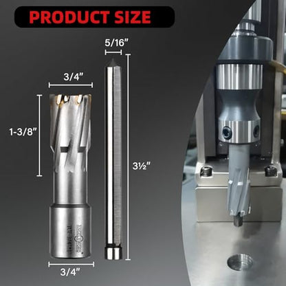 ANGELSWORD TCT Annular Cutter Diameter 3/4", Cutting Depth 1-3/8" Tungsten Carbide Tipped, Mag Drill Bits Kit for Magnetic Drill Press, with One 5/16"*3.5" Pilot Pin - size: F. 19mm(3/4"-0.02"), style: TCT 1-3/8" Cut Depth