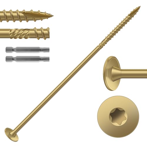 #14 x 7 Inch Outdoor Structural Wood Deck Screws (32Pcs/2lb), Carbon Steel, Tan, Flat Head, Rust Resistant Epoxy Coated, T30 Star Bit - color: Tan, size: #14 x 7"
