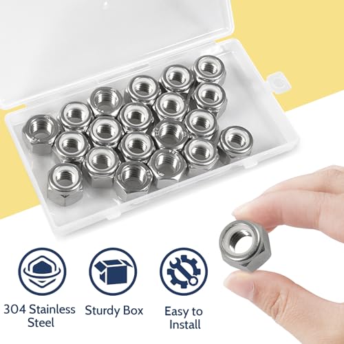1/2-13 Lock Nut, 20Pcs Stainless Steel Nylock Insert Locking Nut - size: 1/2"-13, 20 Pack