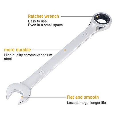 SaferCCTV Wrench Metric 21mm 22mm 24mm Ratcheting Wrench Set,Reversible Ratcheting Combination Wrench,Open Ended Ratchet - size: 21mm 22mm 24mm