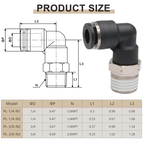 10 Pcs Push to Connect Fittings Male Elbow 3/8 Inch Tube OD x 1/4 Inch NPT Thread Quick Connect Air Line Fittings 90 Degree Pneumatic Tube Fittings - size: 3/8"OD x 1/4"MNPT
