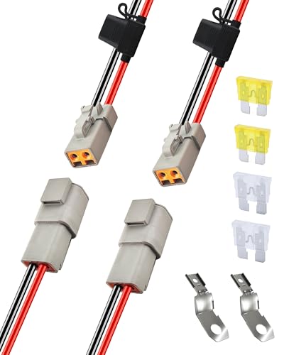 10 AWG 2 Pin DTP Connector with 20A 25A Fuses, 2 Way Automotive Waterproof Electrical Connectors, 10 Gauge Cable Wire Male and Female Quick Connect Harness for Car Truck Boat LED-2 Pack - size: 10 AWG