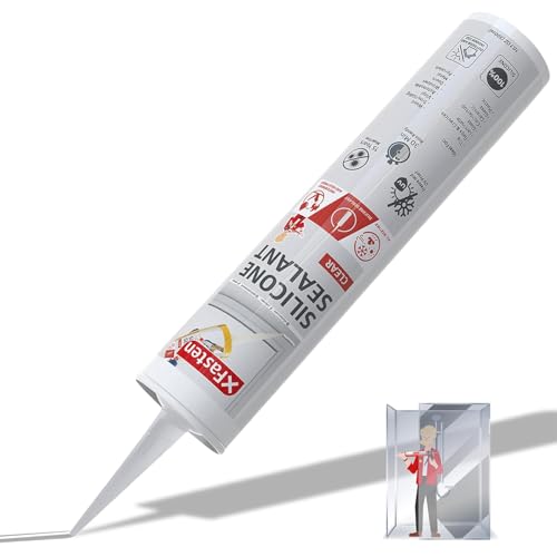 XFasten Clear Silicone Caulk Neutral Cure 10.1 oz – 100% Waterproof Silicone Sealant, Crack and Shrink Resistant, Low Odor, Strong Adhesion Caulking for Kitchen, Bath, Window, Shower, Outdoor Use - color: Clear