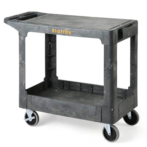 ELAFROS Heavy Duty Plastic Rolling Cart, Flat Shelves, 37 x 18.8 in, Gray - color: Gray, size: 4 swivel casters