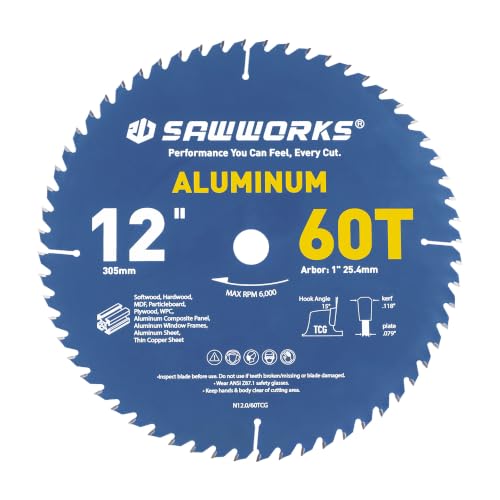 SawWorks 12" Multi-Purpose Circular Saw Blade for Aluminum & Plastic - size: 12 Inch 60T
