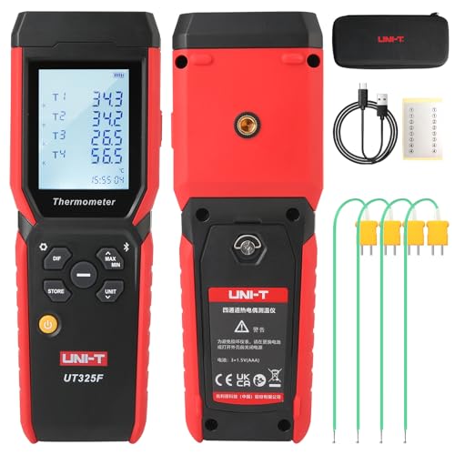 UNI-T UT325F 4-Channel Thermometer,K-Type,Bluetooth,USB-C Data Logger