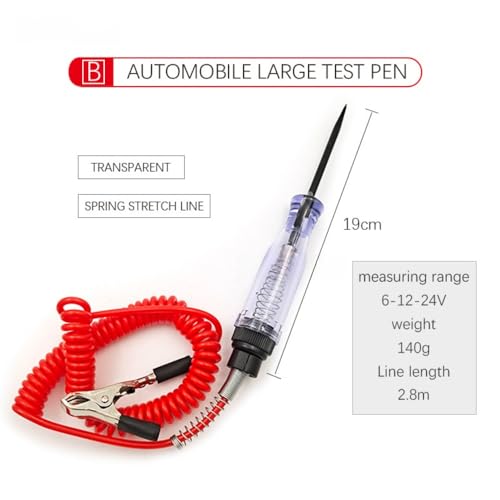 Automotive Test Light,Premium LED Bulb Automotive Circuit Tester, 6-24V Test Light with PU Extended Spring Wire, Sharp Hard Steel Probe Vehicle Circuits Low DC Voltage Light Tester - size: 6-24V
