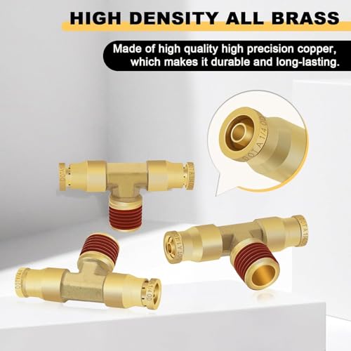 Siptenk 1/4"OD Tube x 1/8"NPT Thread Tee Brass Push to Connect Fittings - color: 1/4" OD & 1/8" NPT Tee