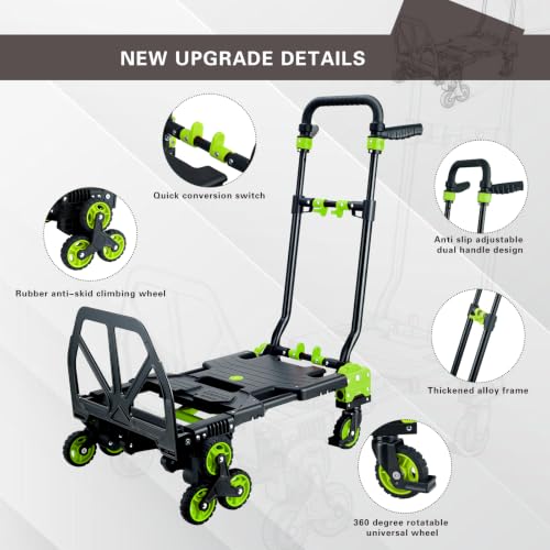 2 in 1 Portable Stair Climbing Dolly Cart with Wheels(Green) - color: Green