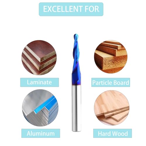 1/8" 1/16" 1/32" Shank Upcut Tapered Ball Nose CNC Bits Set 3 Packs - size: 1/32" 1/16" 1/8"Tip Diameter