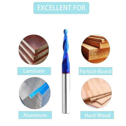 1/8" 1/16" 1/32" Shank Upcut Tapered Ball Nose CNC Bits Set 3 Packs - size: 1/32" 1/16" 1/8"Tip Diameter