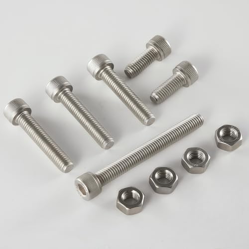 M10-1.5x45mm Socket Head Cap Screw and Nut Kit 6set, 304 Stainless Steel A2-70, Full Thread, Bright Finish - High Strength, Corrosion Resistant for Automotive, Machinery, DIY - size: M10x45mm(6 Sets）