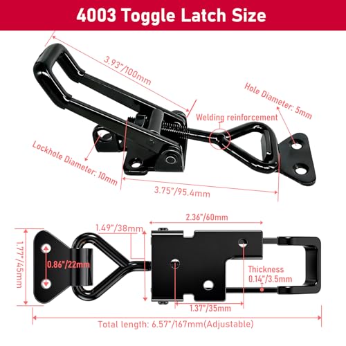 4 Pack Heavy Duty Toggle Clamp Latch 4003 Style - 1320Lbs Capacity Adjustable Quick Release Hasp Clamps - size: 4003-4pcs