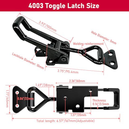 4 Pack Heavy Duty Toggle Clamp Latch 4003 Style - 1320Lbs Capacity Adjustable Quick Release Hasp Clamps - size: 4003-4pcs