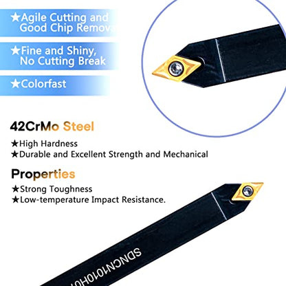 Lathe Turning Holders Lathe Tools Threading Holder 21pcs - Metal Lathe Cutting Tools 7pcs 3/8" Boring Bars+14pcs Indexable Carbide Inserts Golden for Lathe Tools - color: 3/8" turning holder kits