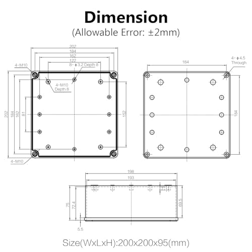 LeMotech Junction Box IP67 Waterproof Dustproof ABS Plastic Project Box for Electrical Outdoor Enclosure Gray 7.9 x 7.9 x 3.7 inch (200 x 200 x 95 mm) - size: 7.9" x 7.9" x 3.7" (1pc)