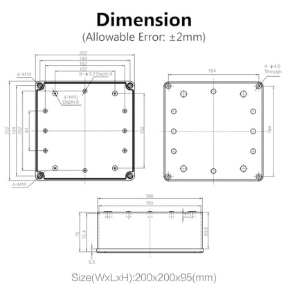 LeMotech Junction Box IP67 Waterproof Dustproof ABS Plastic Project Box for Electrical Outdoor Enclosure Gray 7.9 x 7.9 x 3.7 inch (200 x 200 x 95 mm) - size: 7.9" x 7.9" x 3.7" (1pc)