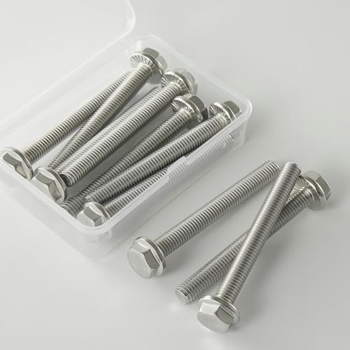 M8x1.25 x 55mm Flanged Hex Head Bolts, 304 Stainless Steel (A2-70), Bright Finish, Fully Threaded, Hexagon Head Flange Bolts, Quantity 10 - size: 55mm(10PCS)