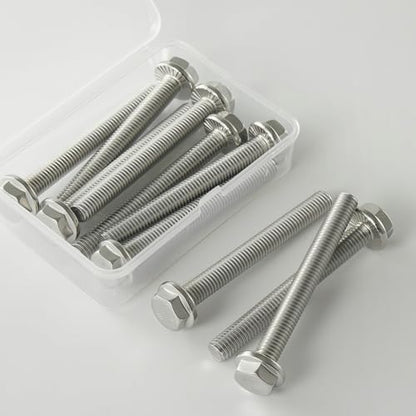 M8x1.25 x 55mm Flanged Hex Head Bolts, 304 Stainless Steel (A2-70), Bright Finish, Fully Threaded, Hexagon Head Flange Bolts, Quantity 10 - size: 55mm(10PCS)