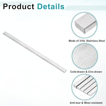 uxcell 2 Pcs 316L Stainless Steel Flat Bar 3/16" Thickness, 3/8" Width, 8" Length, Brushed Finish Trim Strips Sheet for Kitchen DIY Craft Making, Silver Tone - size: 3/16" x 3/8" x 8"