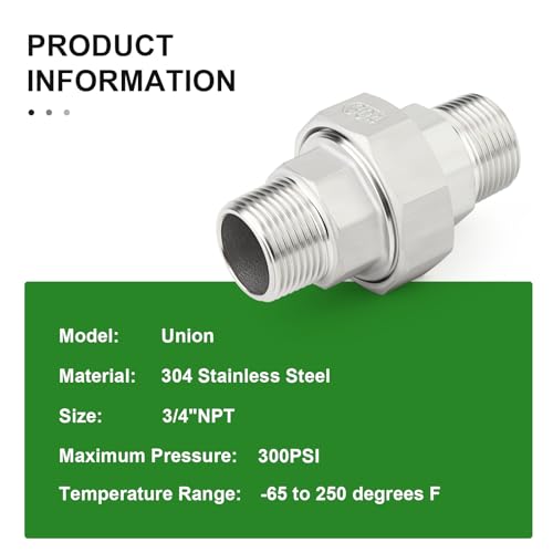 TAISHER 1PCS 304 Stainless Steel Union, 3/4" NPT Male x 3/4" NPT Male Cast Pipe Fitting - size: 3/4" MNPT