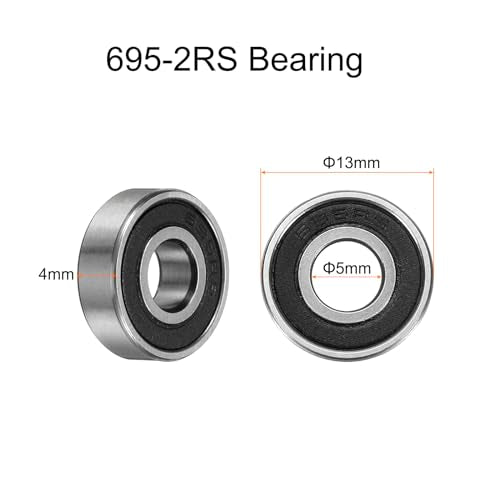 uxcell 10pcs 695-2RS Bearing 5x13x4mm, Chrome Steel Double Rubber Seals Miniature Bearing, Lubricated Deep Groove Ball Bearings, P6 (ABEC 3) - size: 695-2RS