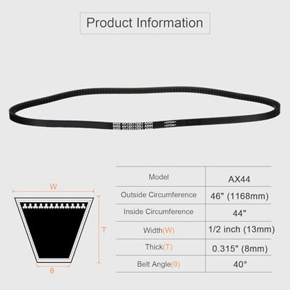 uxcell AX44 EPDM V-Belt, Raw Edge Cogged Industrial Rubber V Belt 1/2" Width x 44" Inside Circumference - size: AX44