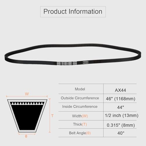 uxcell AX44 EPDM V-Belt, Raw Edge Cogged Industrial Rubber V Belt 1/2" Width x 44" Inside Circumference - size: AX44