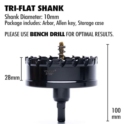 3.5" Tungsten Carbide Tipped Hole Saw Drill Bit for Hard Metal, 88.9mm Hole Cutter for Sheet Metal, Stainless Steel, Iron, Wood, Plastic - size: 3-1/2 in