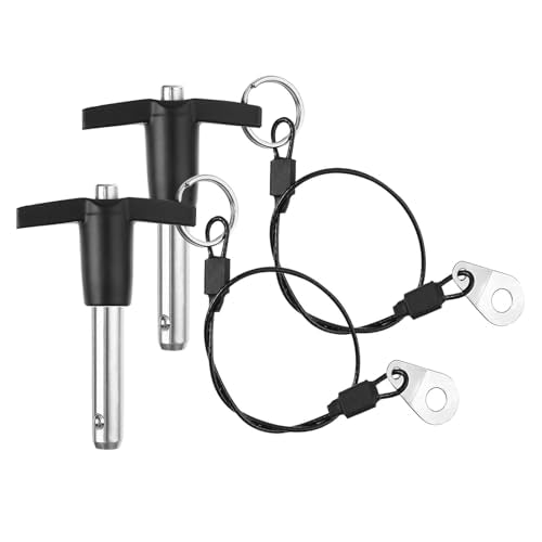 2 Pack T Handle Quick Release Pin 3/8 Inch Diameter ,Stainless Steel Ball Locking Pin with Push Button Lanyard Cable Usable Length 1.18"(9.5*30mm) - size: 9.5mm-30mm