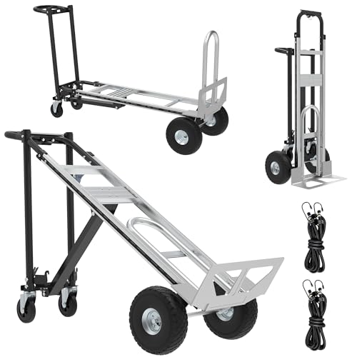Aluminum Convertible Hand Truck, 800lbs 3 in 1 Black Folding Dolly Cart Lightweight Frame,Heavy Duty Industrial Platform Cart Handtruck for Construction, Logistics, Shopping, Home, Office Moving - color: Black