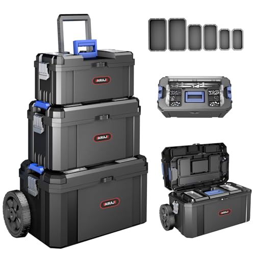 AIRAJ 3 In 1 Rolling Tool Box with Wheels, Stackable Tool Box,17 +19 +21 In