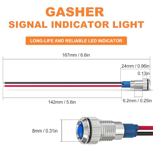 GASHER 5 PCS Energy Saving Indicator Light, LED Light 12V/24V/110V 20mA Panel Mount Light, Mounting Hole Size 8mm(5/16inch) Blue LED (110V) - color: Blue, size: 8MM（110V）