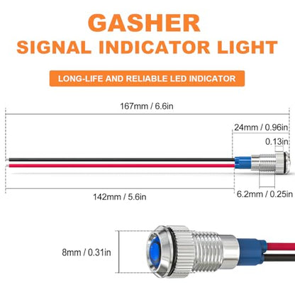 GASHER 5 PCS Energy Saving Indicator Light, LED Light 12V/24V/110V 20mA Panel Mount Light, Mounting Hole Size 8mm(5/16inch) Blue LED (12V) - color: Blue, size: 8MM（12V）