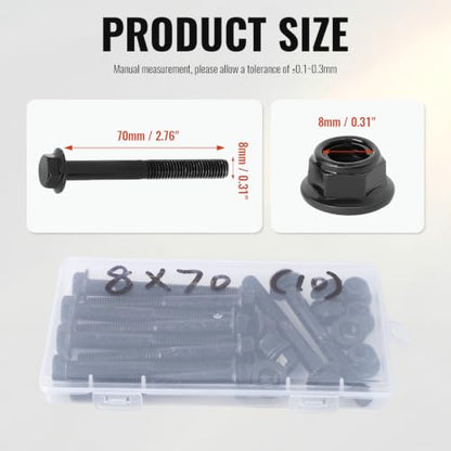 Minho M8-1.25 x 70mm Flange Head Bolts in Carbon Steel Material,Flange Hexagon Screws Come with Flange Nuts,Black Oxide Finish Plated,Partial Thread, 10 Sets - size: M8-1.25*70