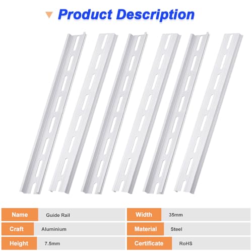 Aluminum DIN Rails, 25CM /9.8 inches, 35mm Wide, 7.5mm High Top Hat Slotted DIN Rail with RoHS (10 Pack, Silver) - color: 25cm