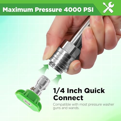 Pressure Washer Tips, 25 Degree Green Nozzle for Clean Cars, 7 Pack - color: Green